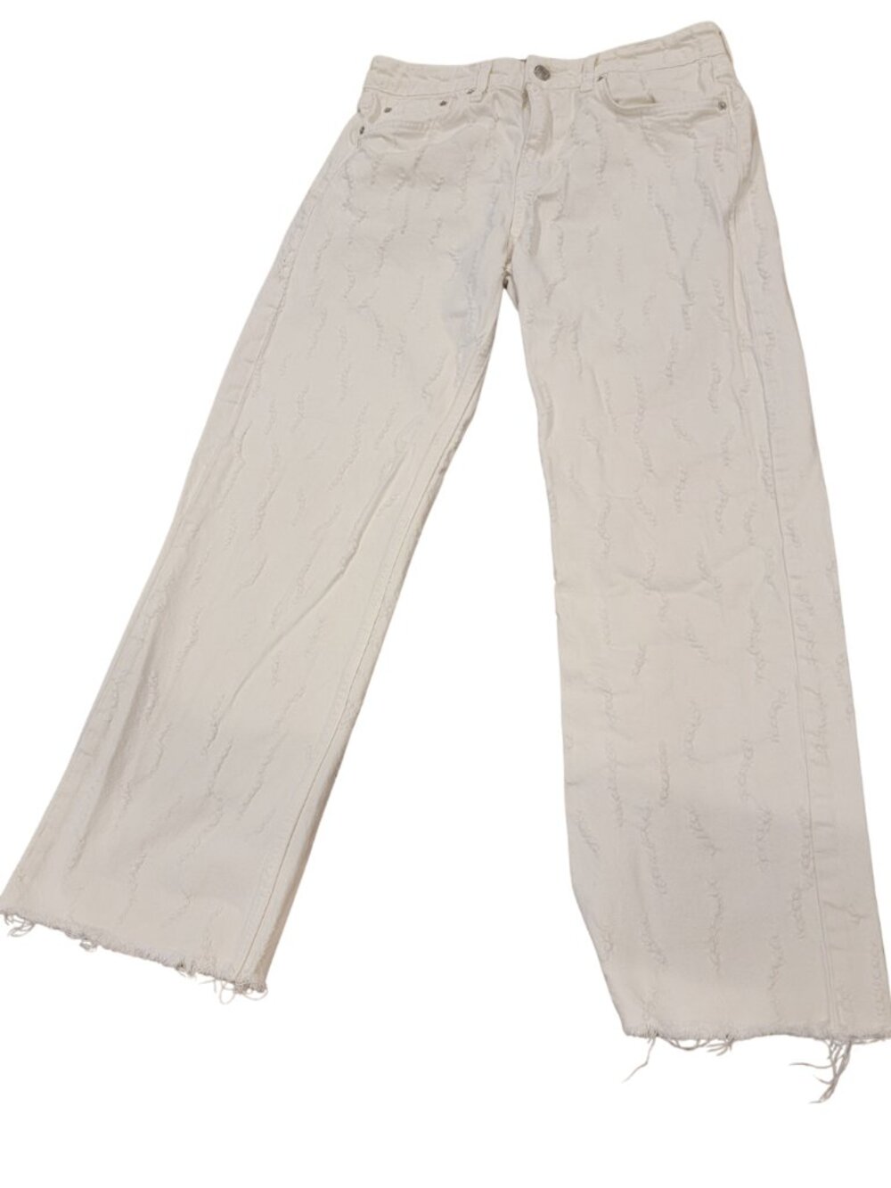 Zara White Wide Leg Distressed Jeans - Picture 1 of 12